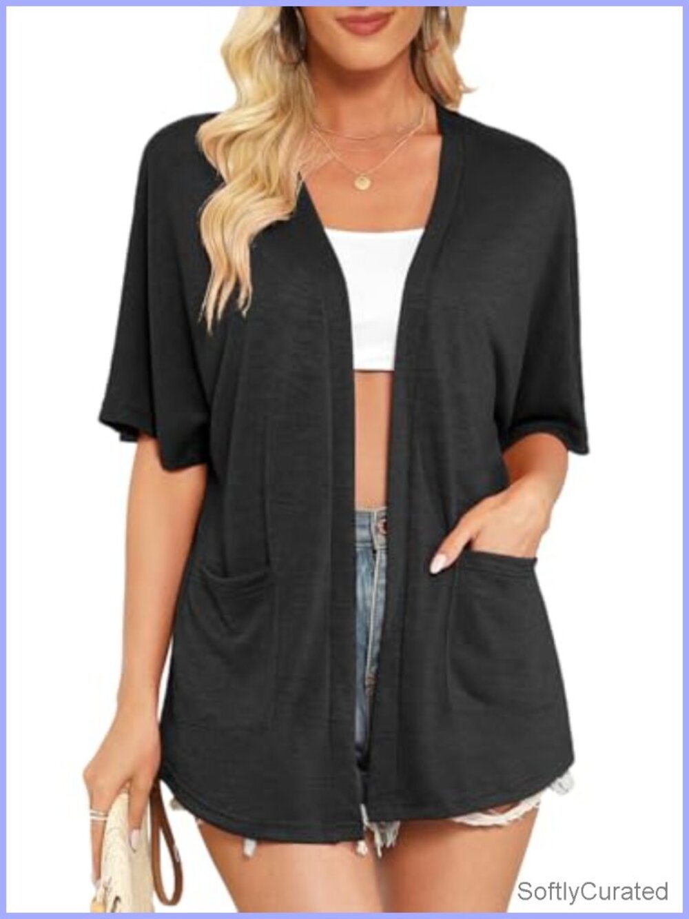 Women's Short Sleeve Open Front Cardigan Lightweight Summer Thin with Pockets
